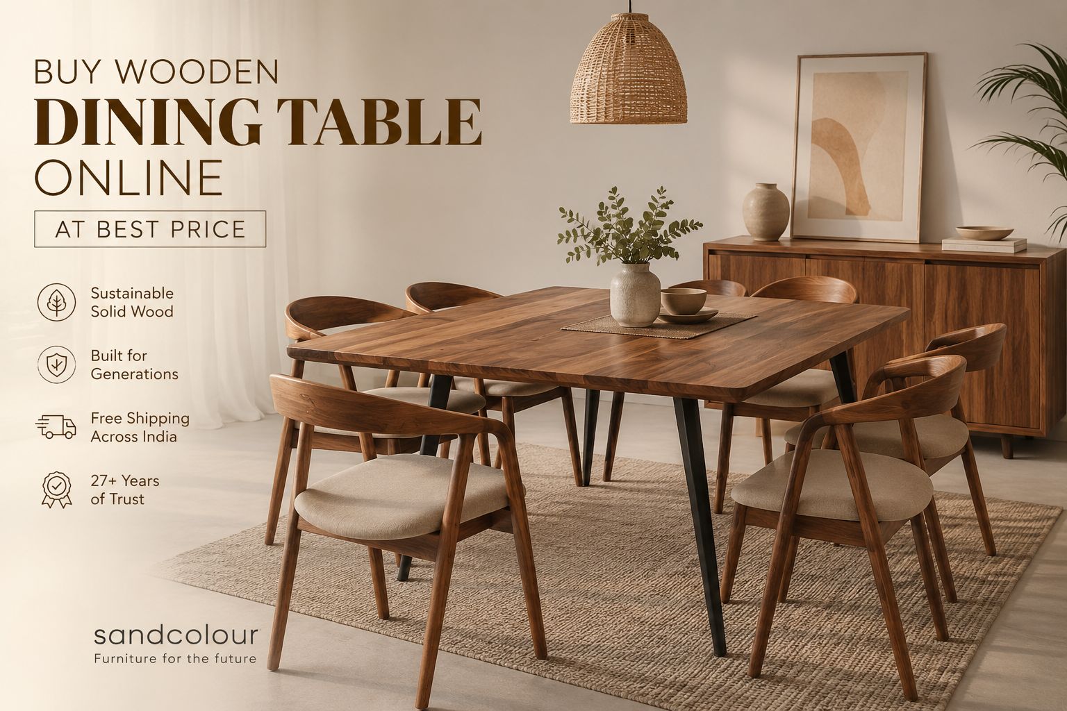 Buy Wooden Dining Table Online at Best Price | Sandcolour