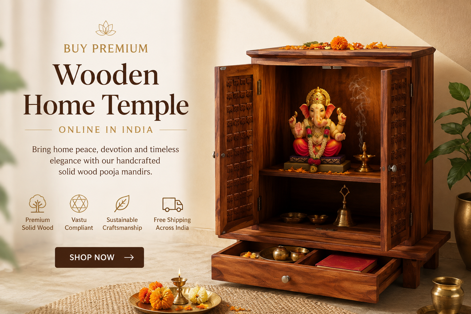 Buy Premium Wooden Home Temple Online in India | Sandcolour