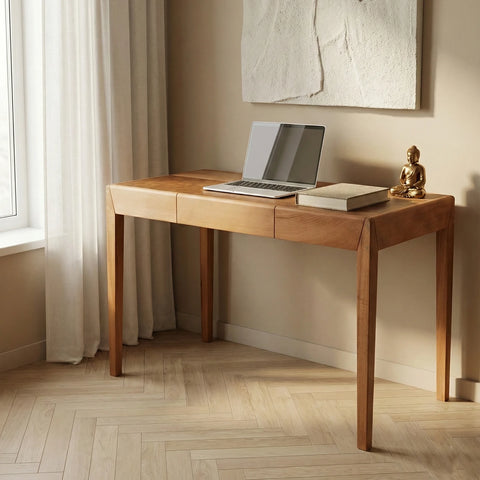 Joey Beech Wood Desk – Brown Leatherite