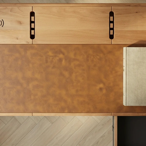 Joey Beech Wood Desk – Brown Leatherite