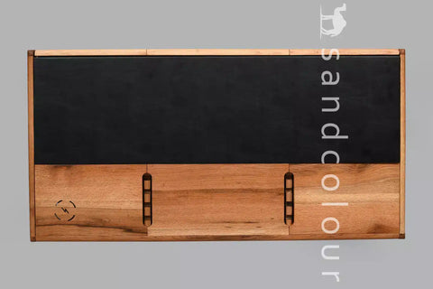 Joey Oak Wood Desk – Black Leatherite