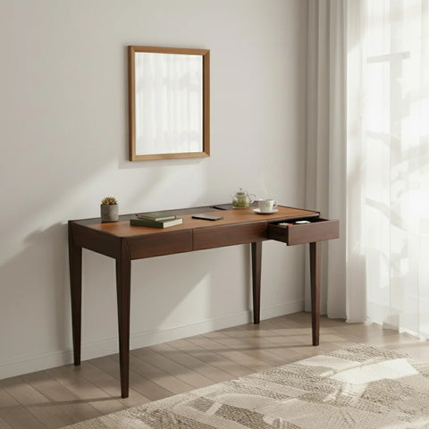 Joey Walnut Wood Desk – Brown Leatherite