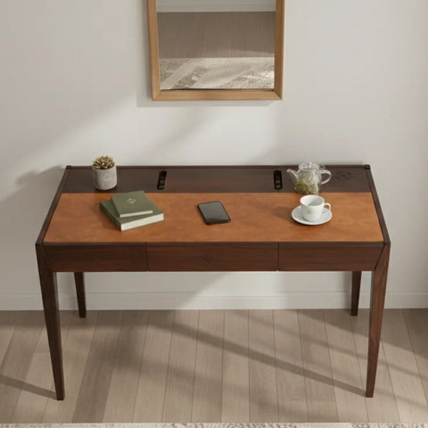 Joey Walnut Wood Desk – Brown Leatherite