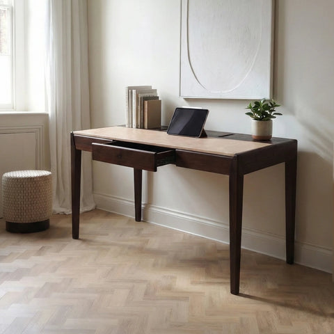 Joey Walnut Wood Desk – White Leatherite