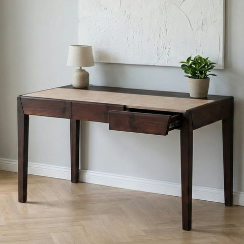 Joey Walnut Wood Desk – White Leatherite