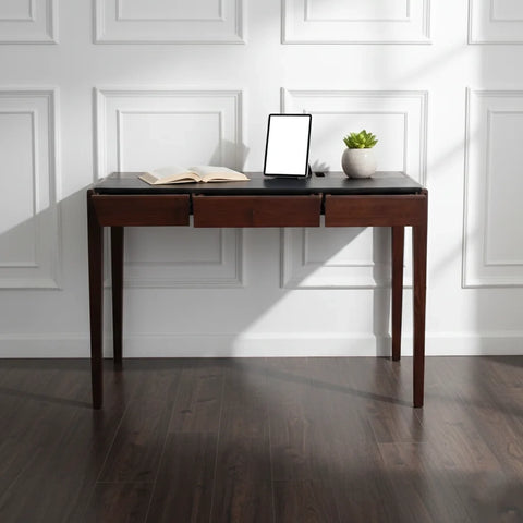 Joey Walnut Wood Desk – Black Leatherite