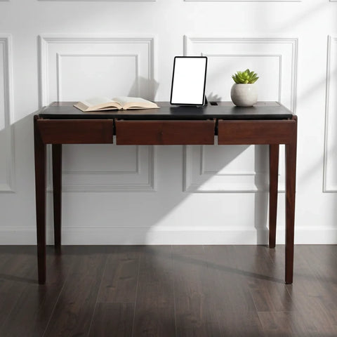 Joey Walnut Wood Desk – Black Leatherite