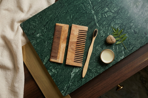 Neem Wood Grooming Kit: Combs & Charcoal Brush (Combo, Set of 3)