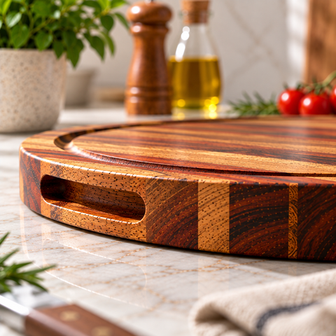 Solid Acacia Wood Round Chronos Block Chopping Board & Platter - 15"