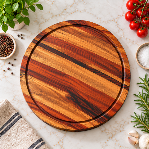 Solid Acacia Wood Round Chronos Block Chopping Board & Platter - 15"