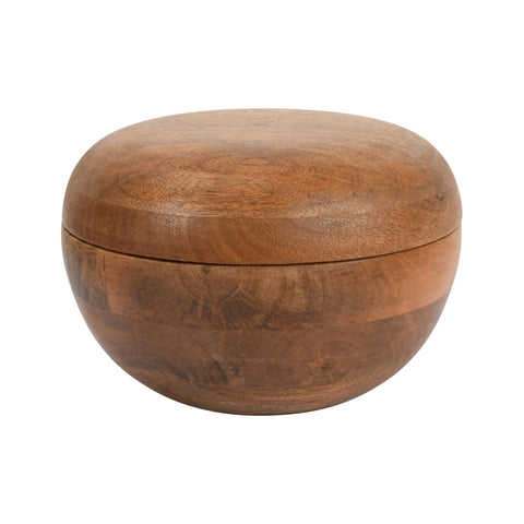 Wooden box with a lid on a white background